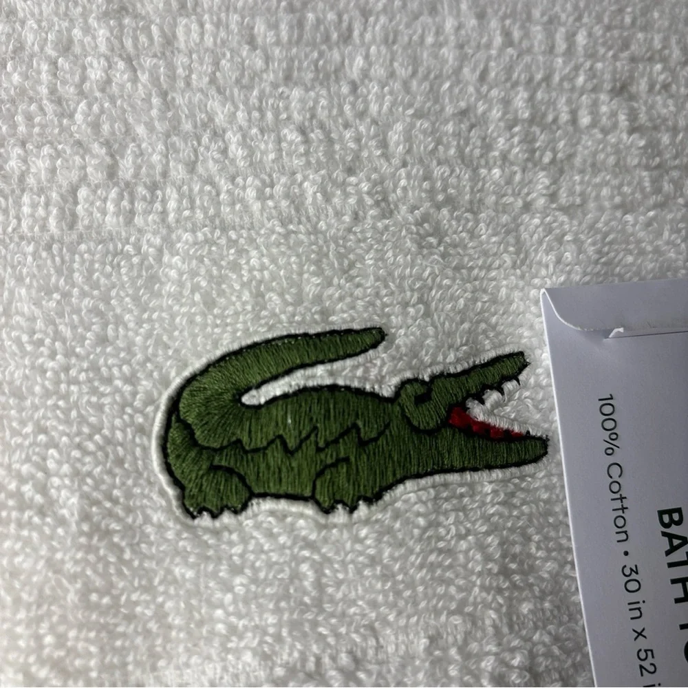 Lacoste Premium White Bath Towel with Iconic Crocodile Logo